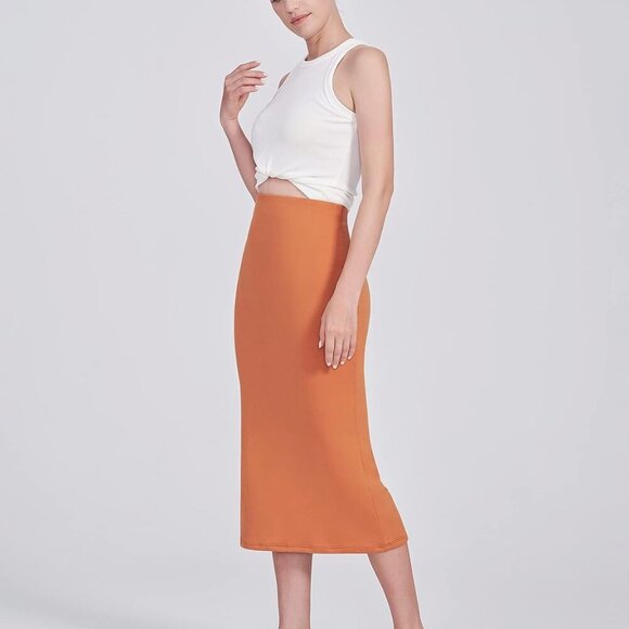 Women's Maternity Skirt Over The Belly Midi High Waisted Solid Stretchy Pregnanc - Picture 2 of 5